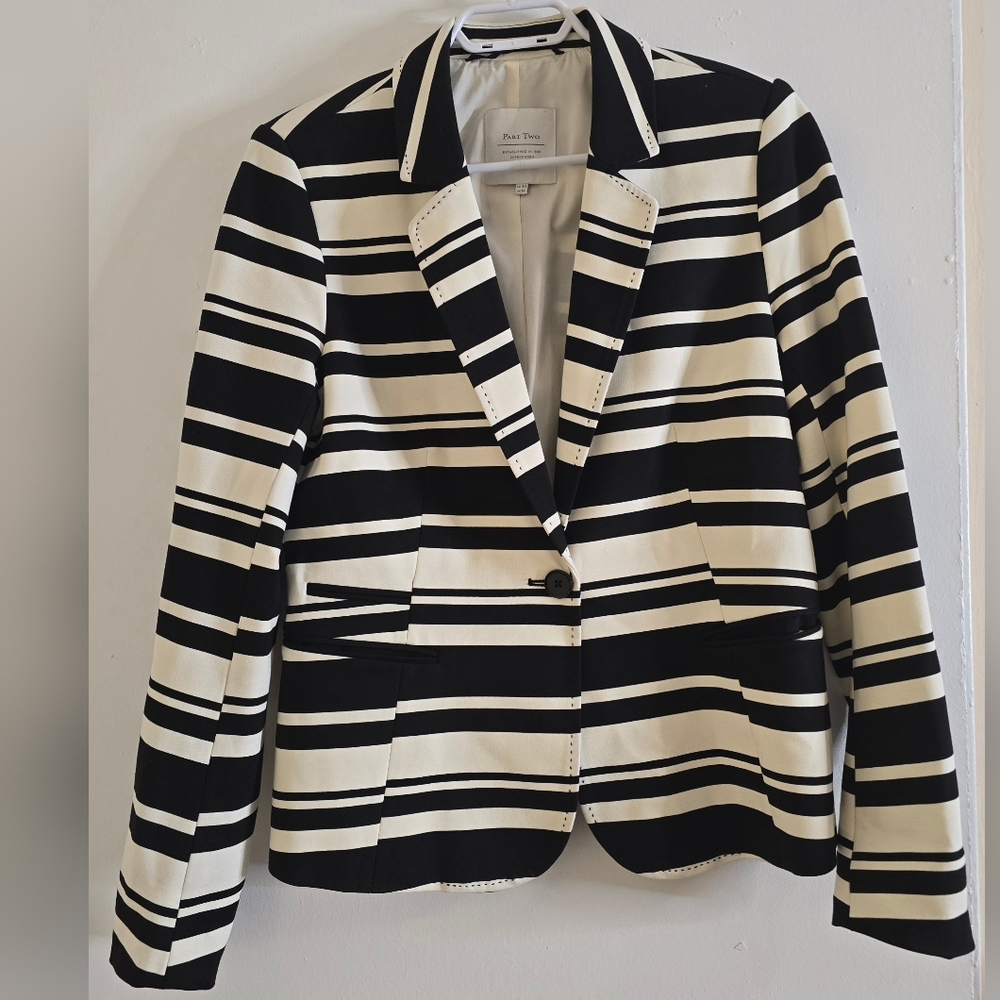 Part Two Striped Black and White Blazer